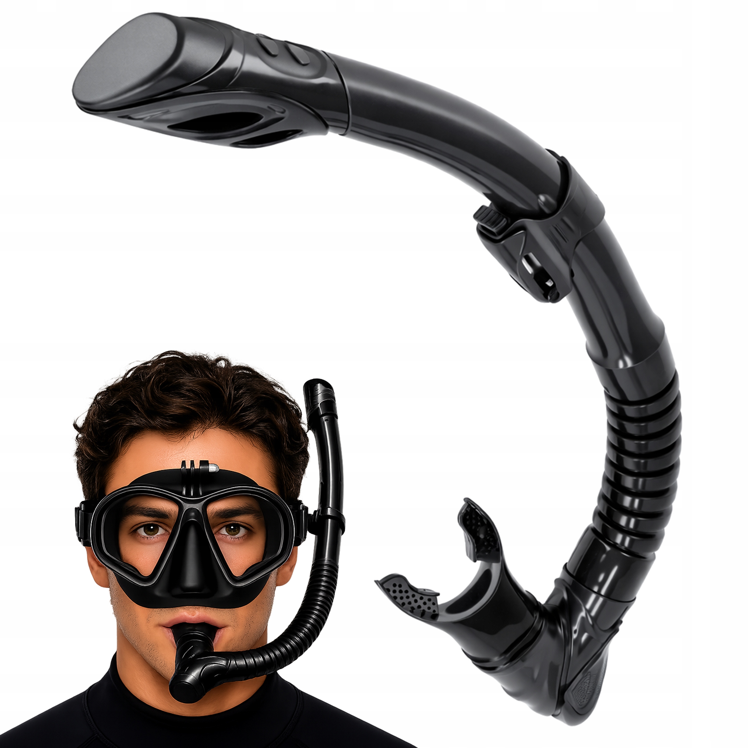 Rurka do nurkowania fajka pływacka snorkel z zaworem unisex czarna