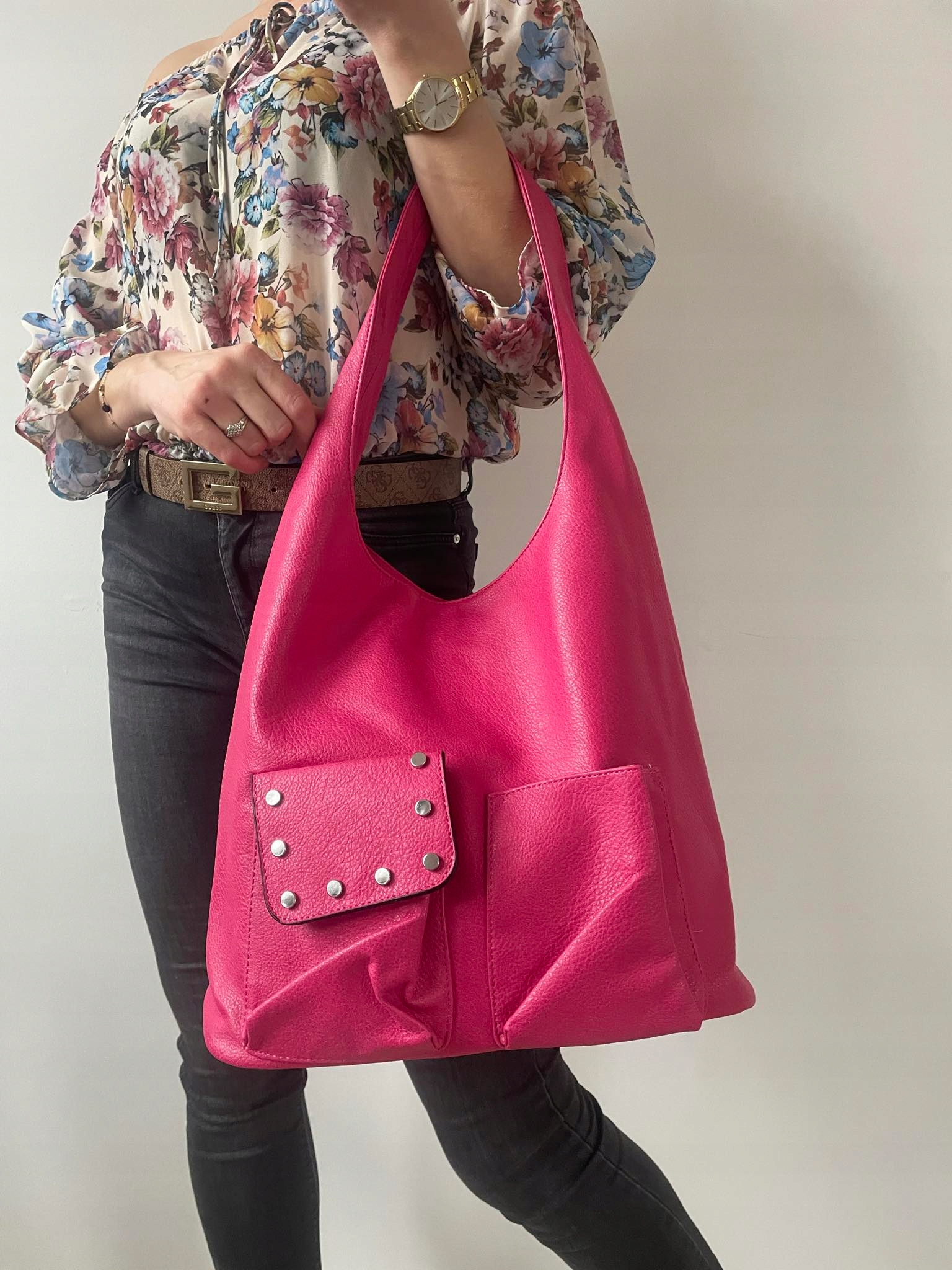 TOREBKA DAMSKA WOREK A4 fuksja dżety Model worek shopper