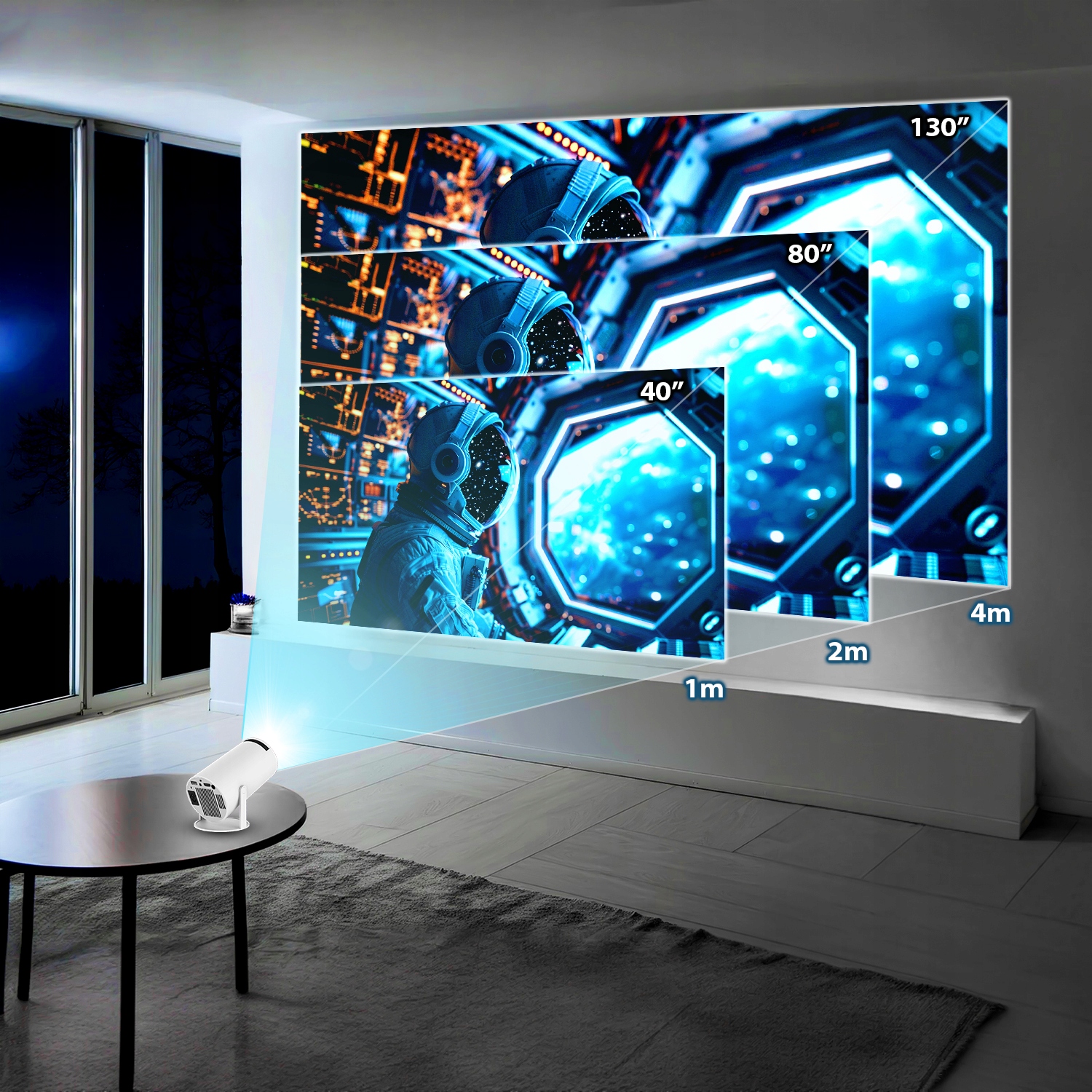 RZUTNIK PROJEKTOR ANDROID TV WIFI FULL HD PRZENOŚNY SMART GŁOŚNIK OSTROŚĆ + Model OBROTOWY Z FUNKCJĄ REGULACJI OSTROŚCI EKRANU