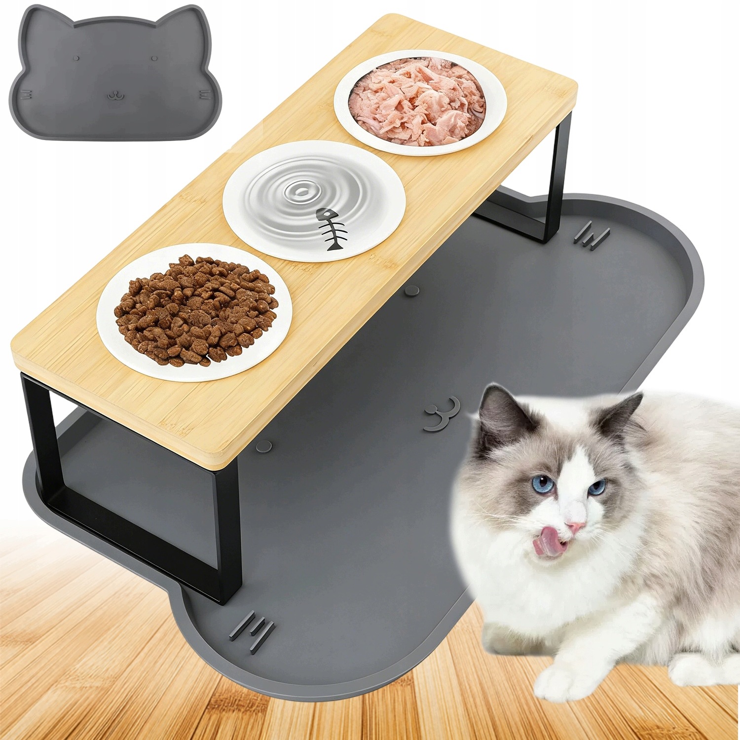 Misky Pro Kočky Krmící Stanice 3 Keramické Misky Podavač Praktický