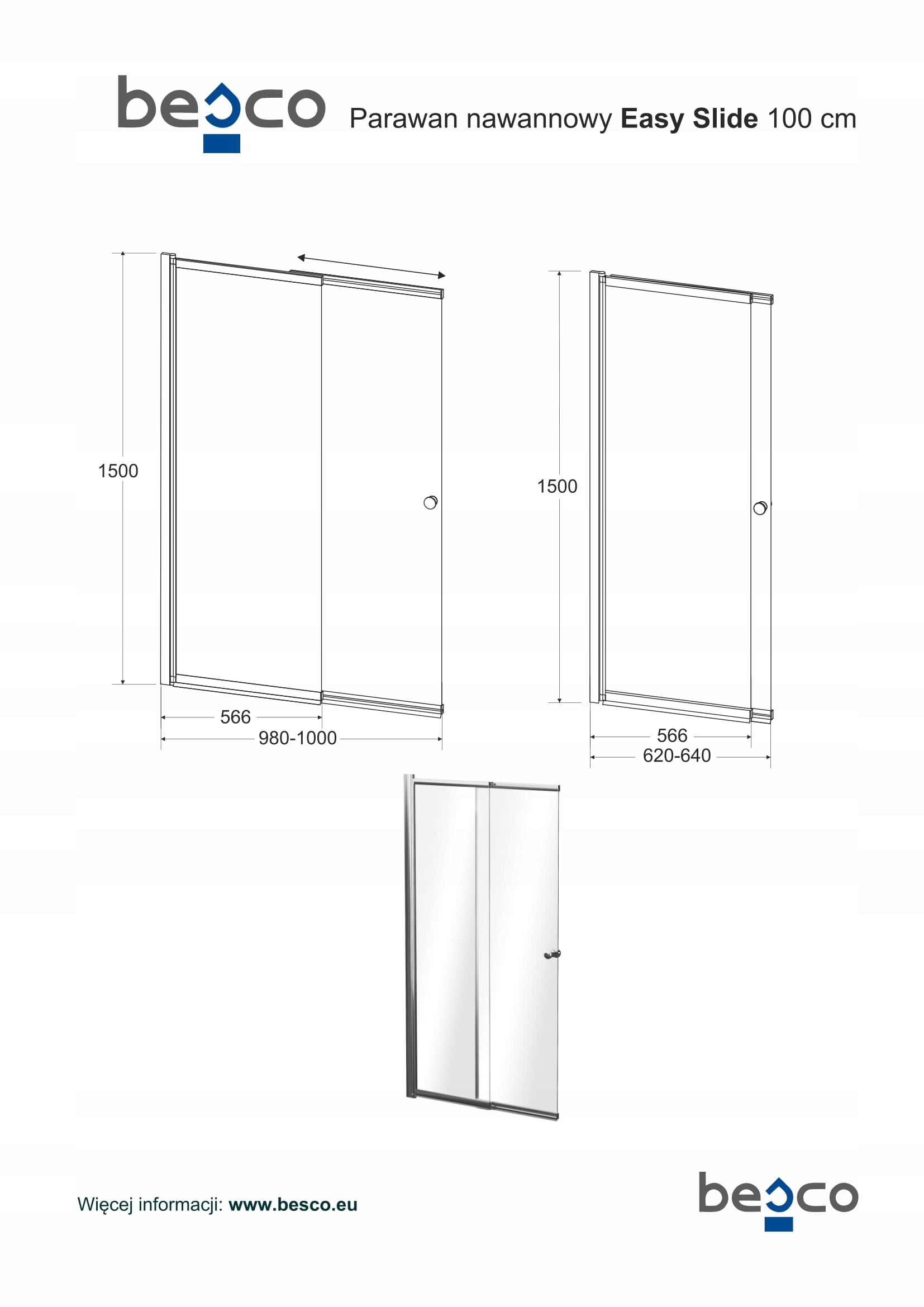 parawan nawannowy przesuwny Easy Slide Besco CHROM Linia Easy Slide