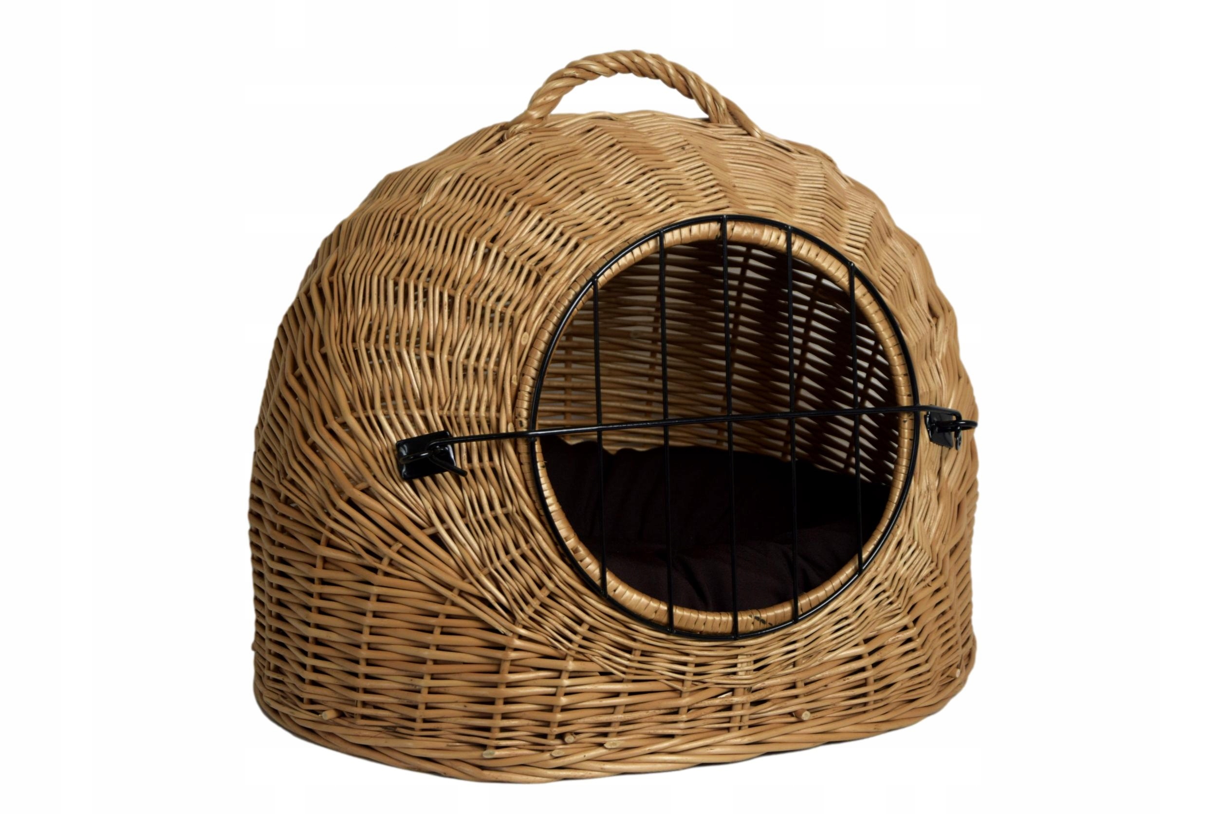 Duży wiklinowy Transporter dla kota kojec poduszka brąz