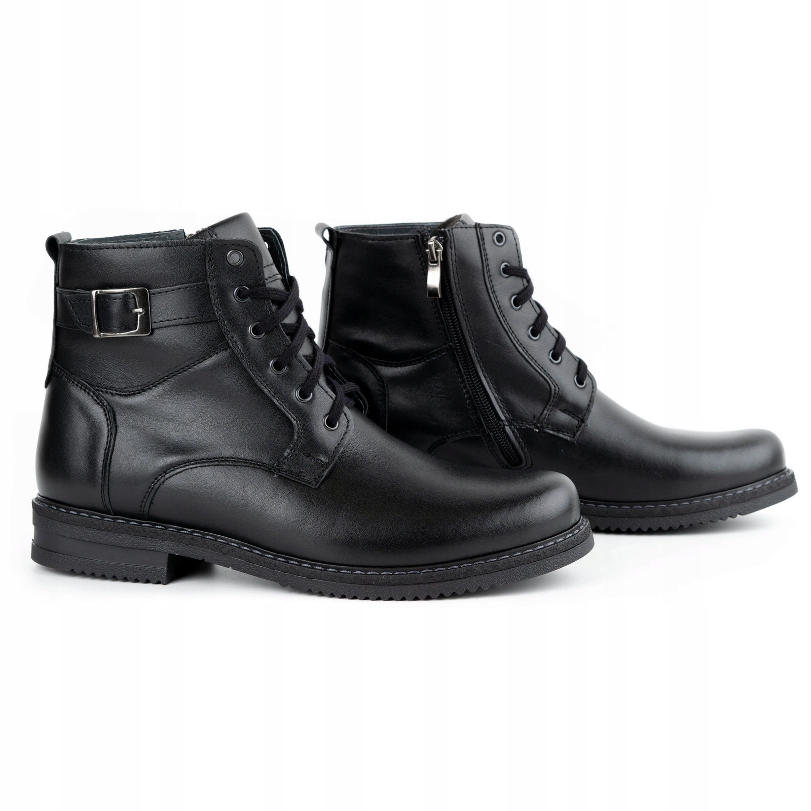 Pánské zimní kotníkové boty z přírodní kůže Polské 953MA černé 45