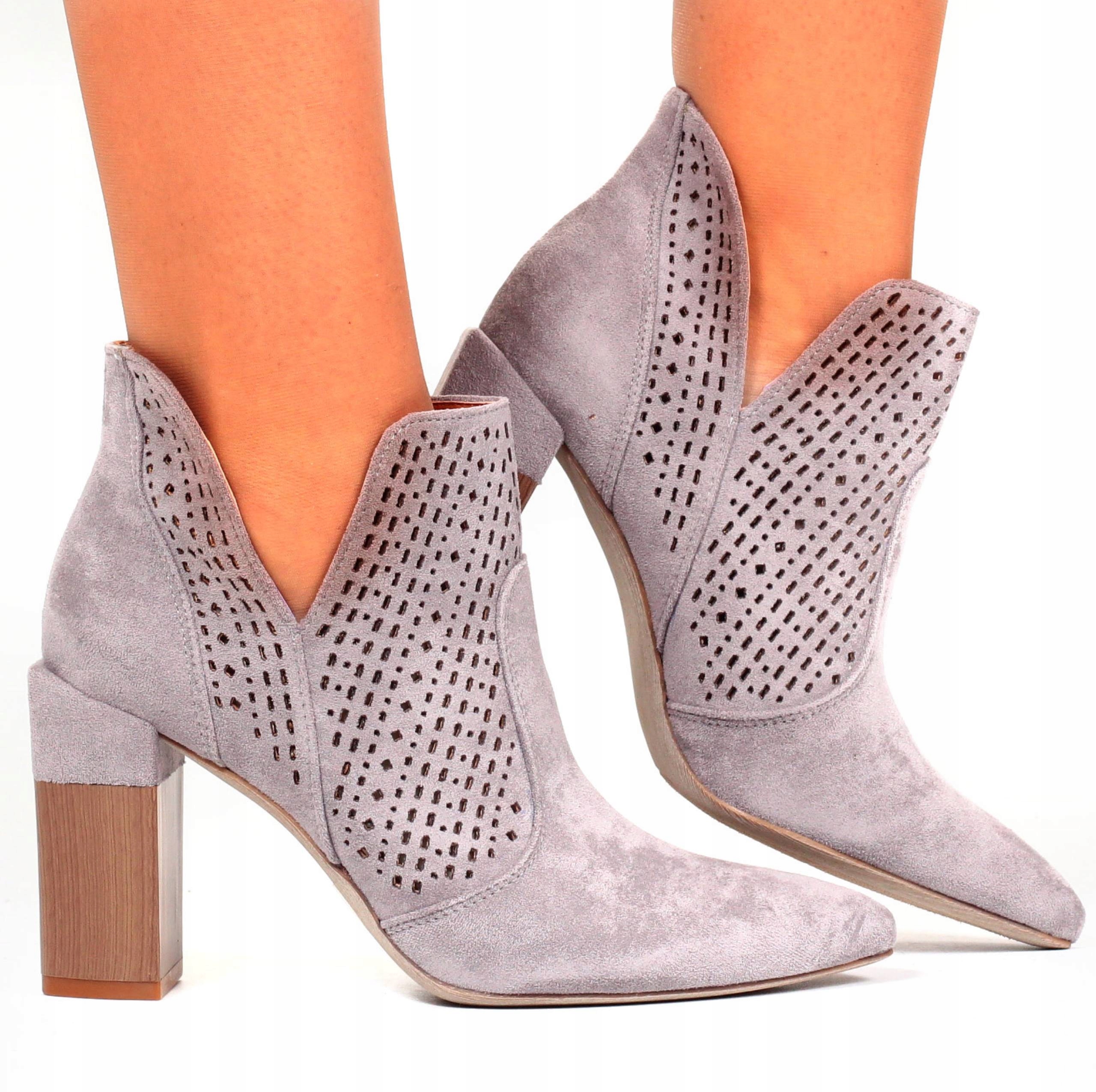 BOTKI BUTY DAMSKIE ELEGANCKIE SŁUPEK Z WYCIĘCIEM