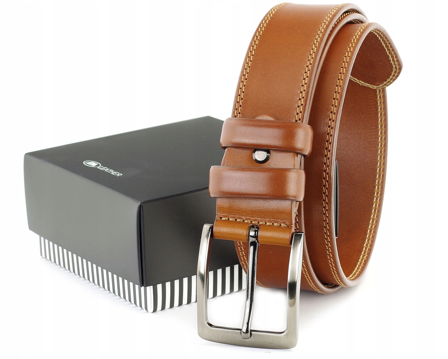 

Męski Pasek Skórzany koniak Stebnowany Skóra r.100