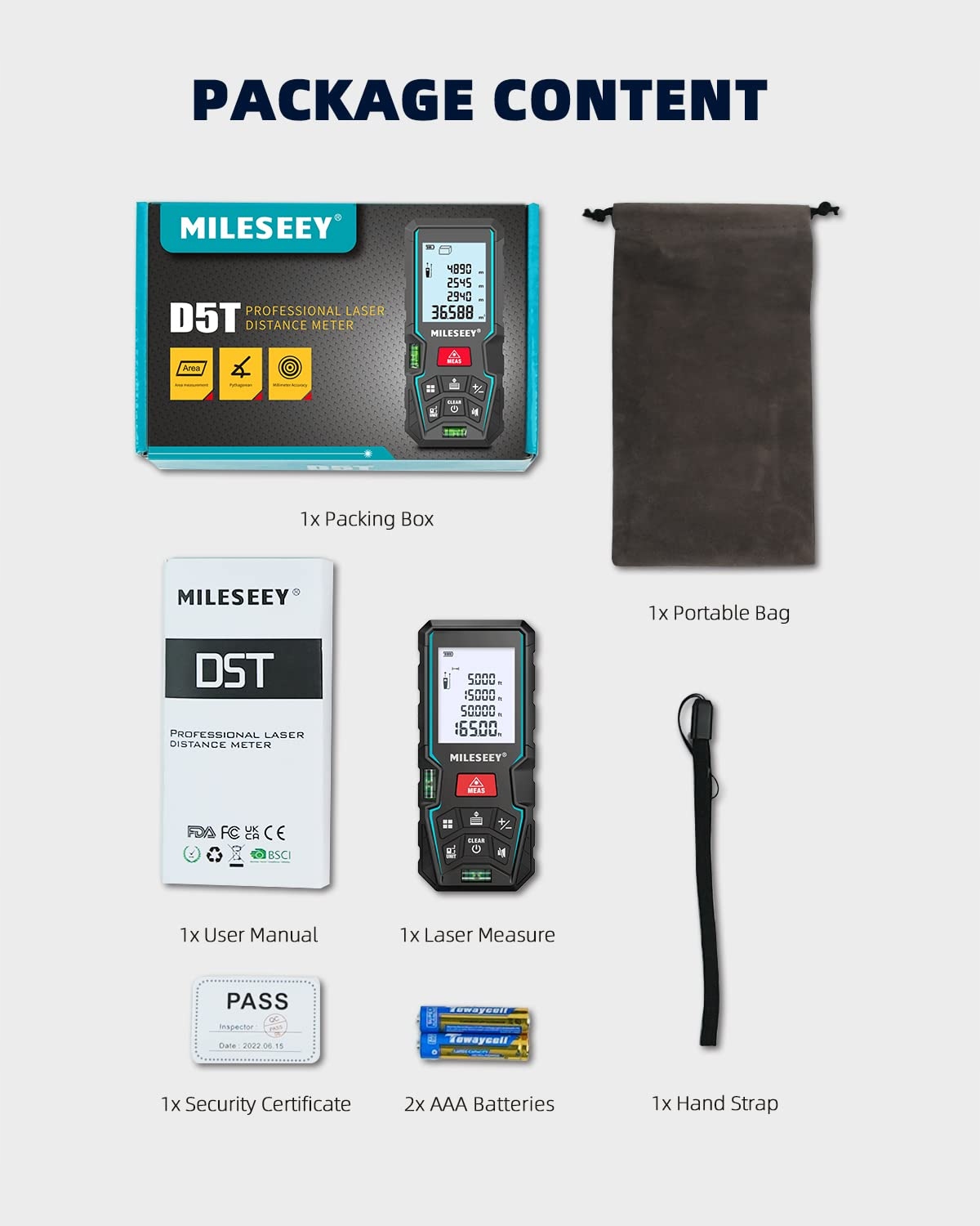 MiLESEEY Dalmierz Laserowy 50M LCD Dokładność 2mm Pomiar Powierzchni — miniatura 9