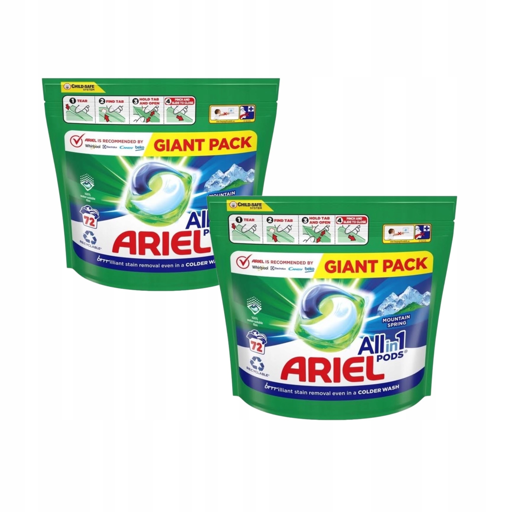 Ariel kapsle na praní Mountain Spring 2x72 ks Giga Pack karton