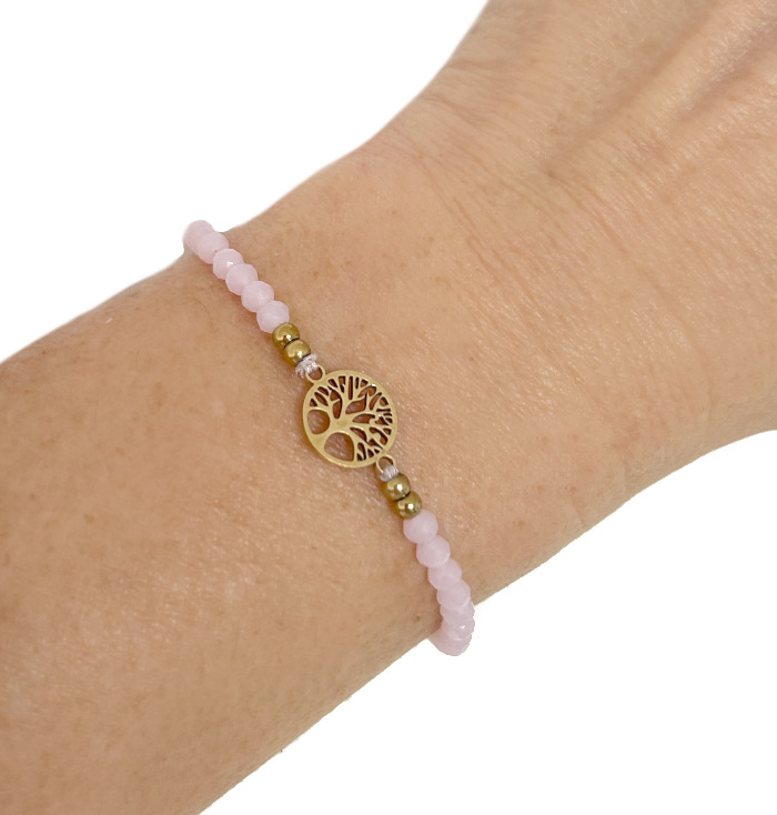 BRANSOLETKA ZŁOTA PUDROWE KORALIKI ZŁOTE DRZEWKO STAL CHIRURGICZNA