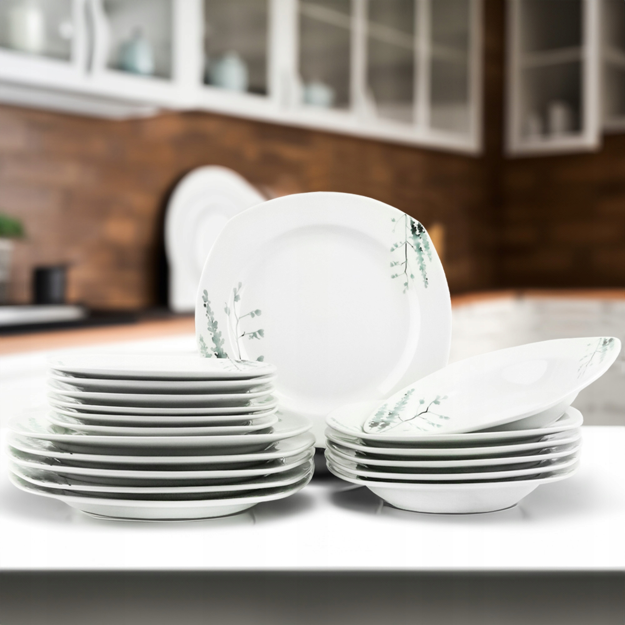 SERWIS OBIADOWY PORCELANOWY ZESTAW TALERZY BIAŁY NA 6 OSÓB WZÓR ZIMA