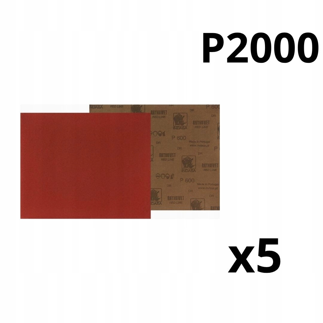 5 x Papier ścierny arkusz wodny P2000 Indasa Red Line Rhynowet