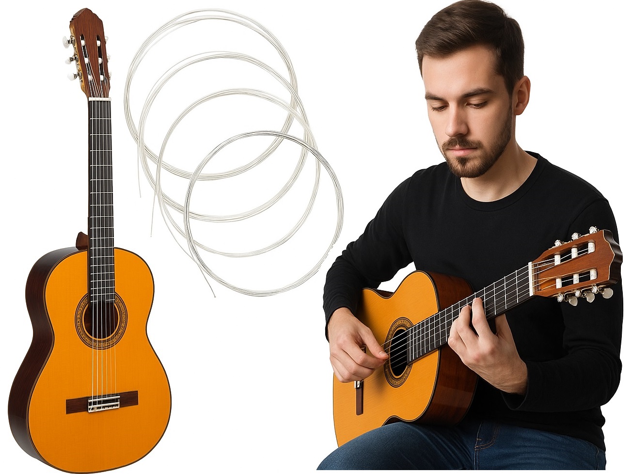 STRUNY DO GITARY KLASYCZNEJ ZESTAW STRUN KOMPLET 28-44 + ZAPASOWA STRUNA D4