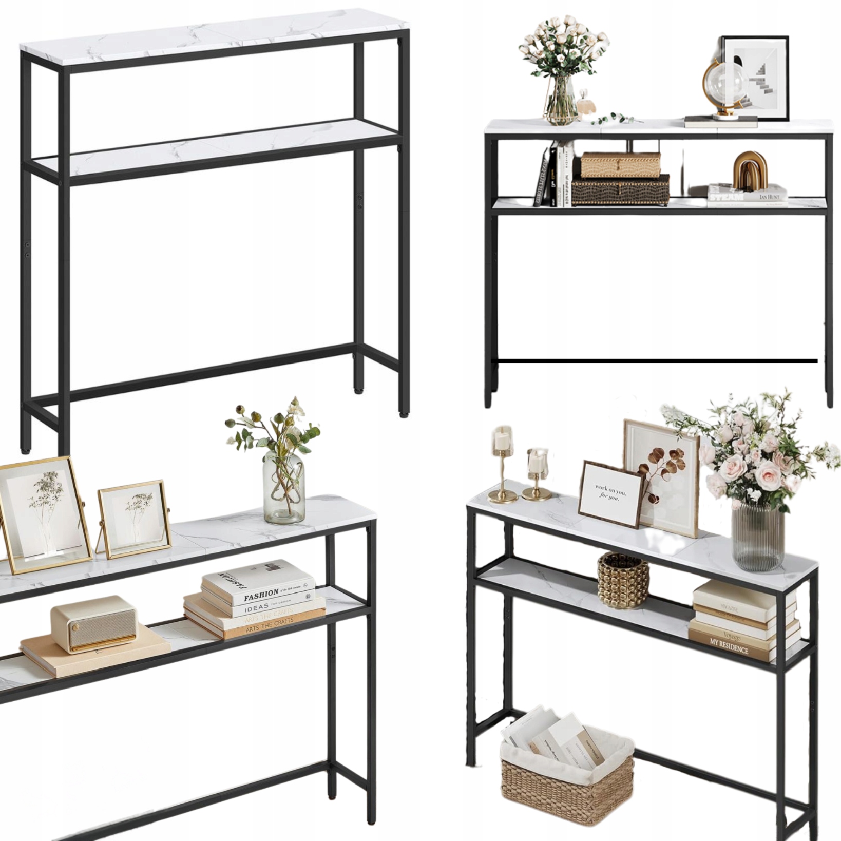 Konzolový Stolek Úzká 80x20x80 cm do předsíně obývacího pokoje Bílý mramor Konferenční stolek