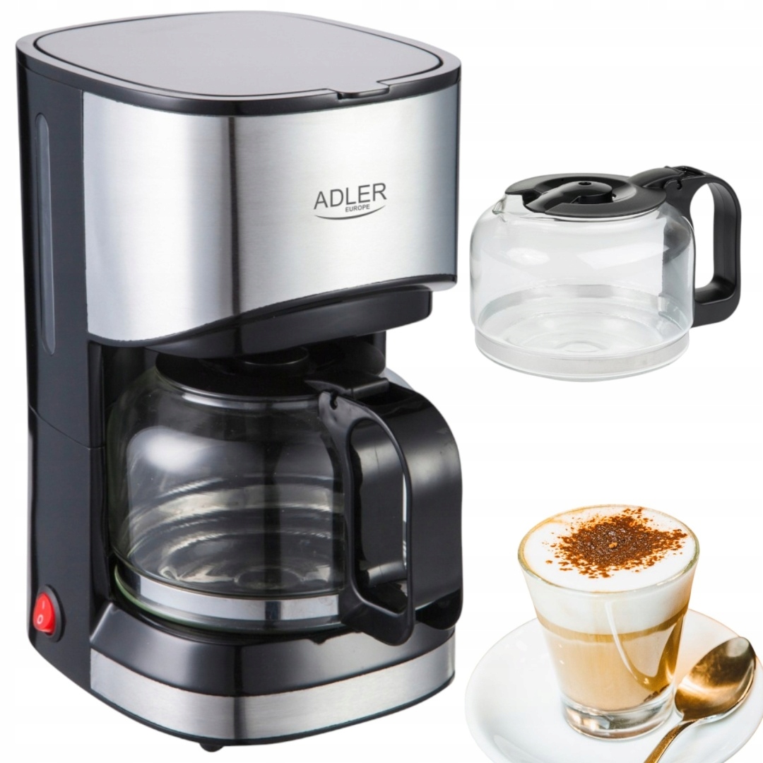 Ekspres Przelewowy 0,7L Mocny 550W Wydajny Duży Szklany Dzbanek Filtr Srebr