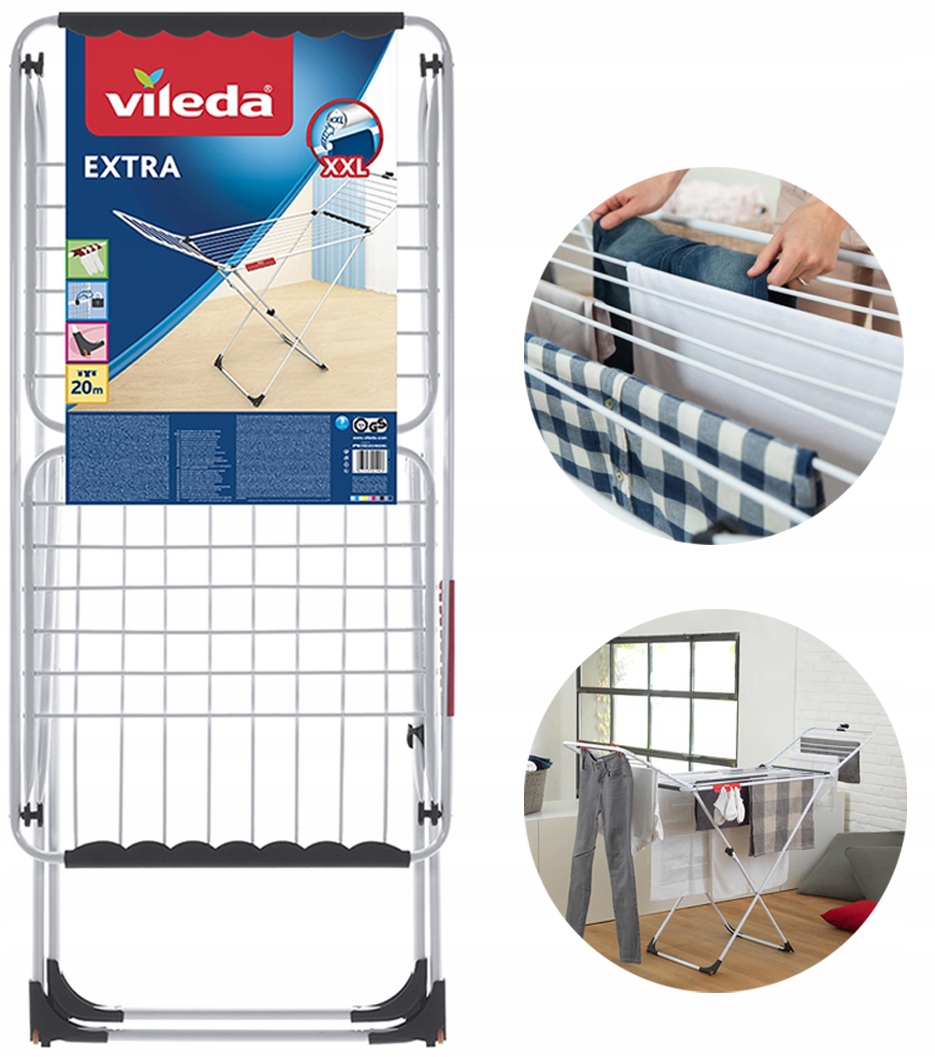 Vileda Extra Suszarka Na Pranie 20M Duża Pojemna Składana Do Ubrań