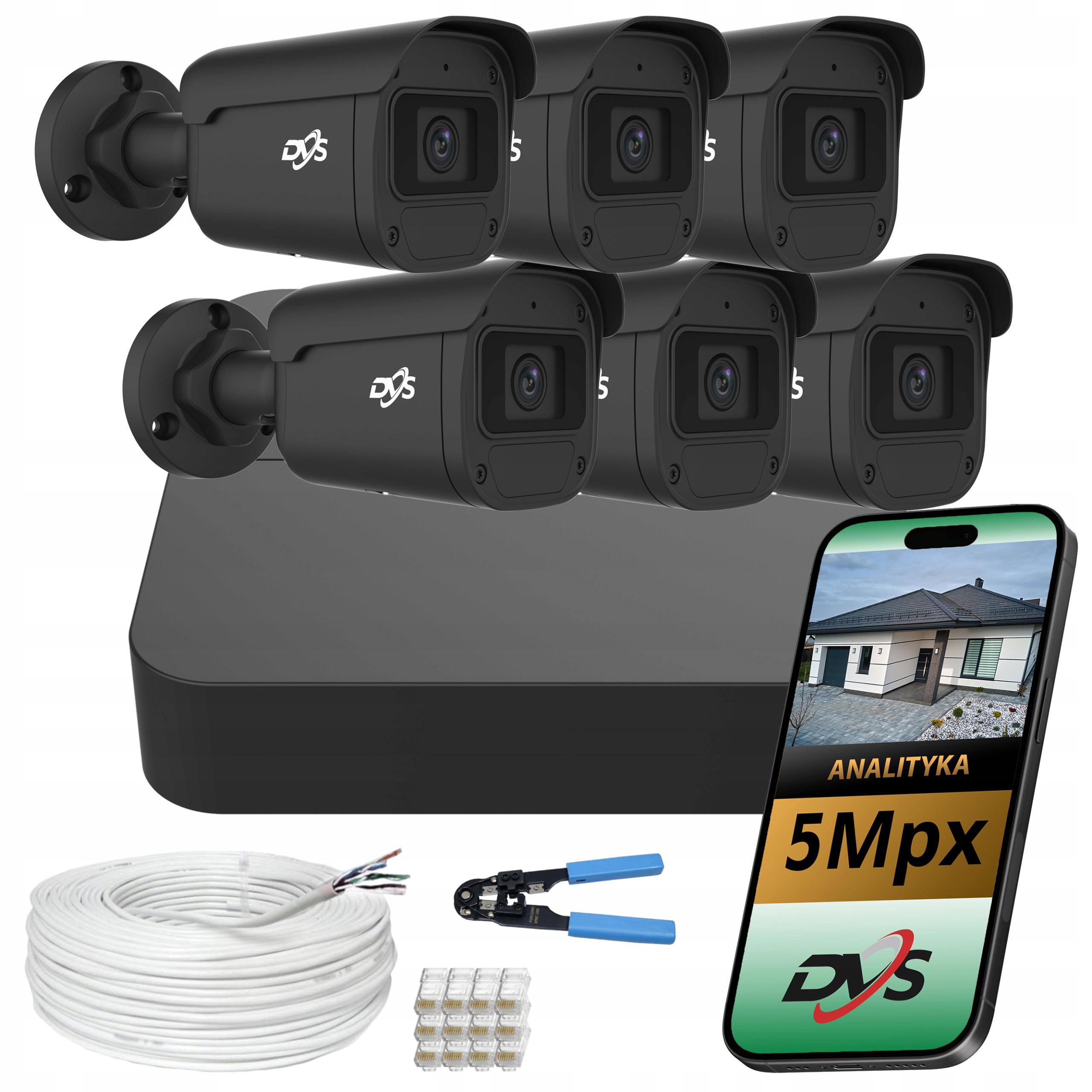Monitorovací set 6x Ip kamera 5 Mpx smart bezplatná aplikácia pre telefón Dvs