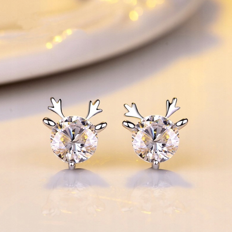 KOLCZYKI świąteczne RENIFER srebrne CYRKONIA rogi Marka inna