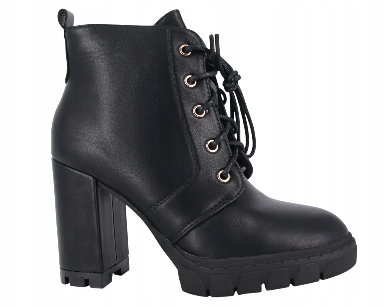 Kotníkové Boty Na Podpatku 10 CM, Zateplené Šněrovací Boty, Masivní Eko Kůže 37