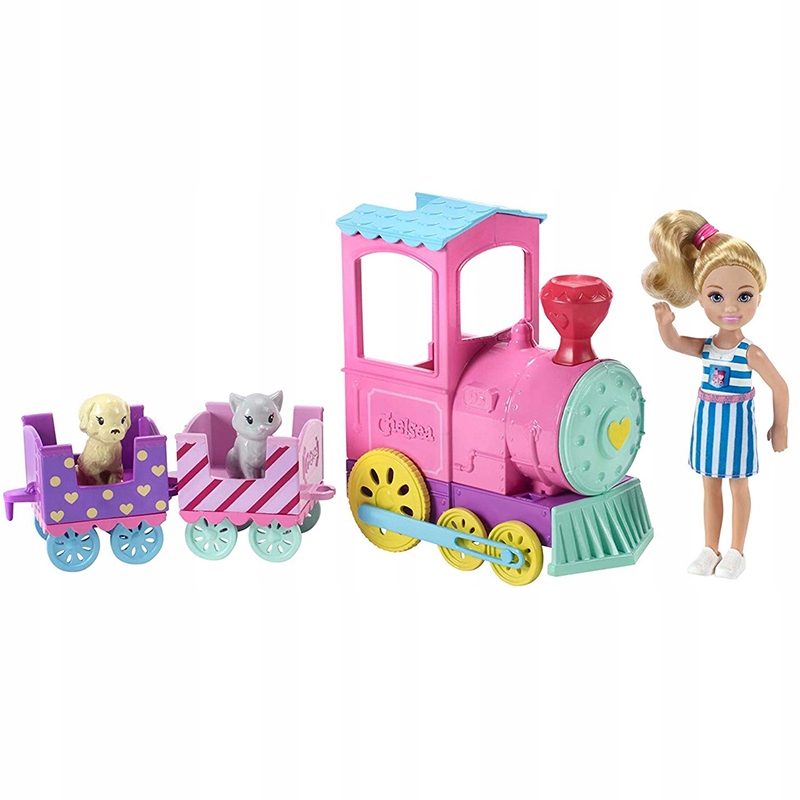 Lalka BARBIE Chelsea +pociąg ze zwierzątkami FRL86 Bohater Barbie