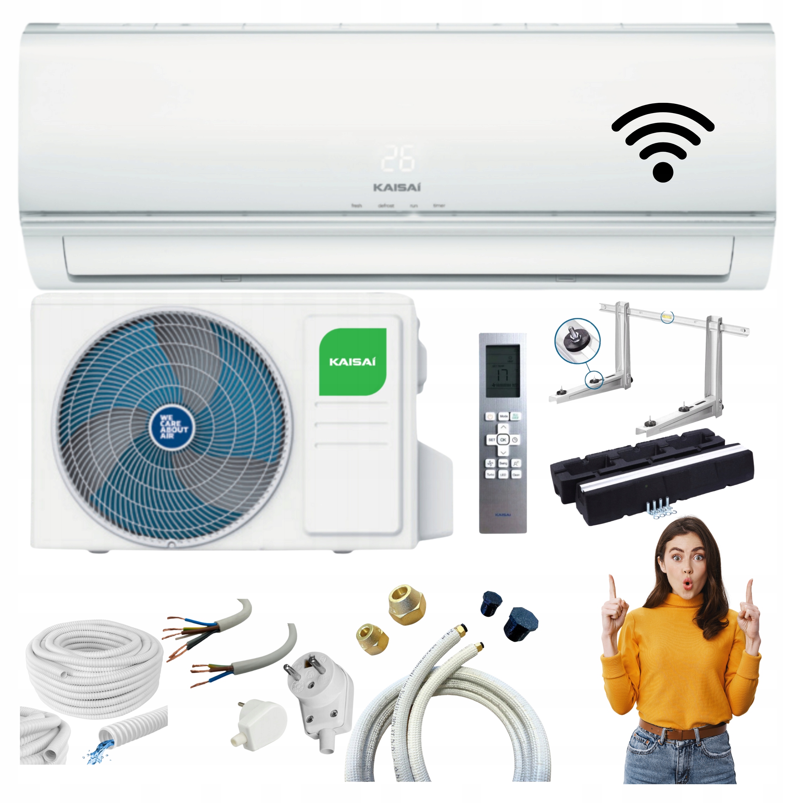 Klimatizace Kaisai Eco 2,6 kW Topení Hotová Montážní Sada na stěnu Wifi