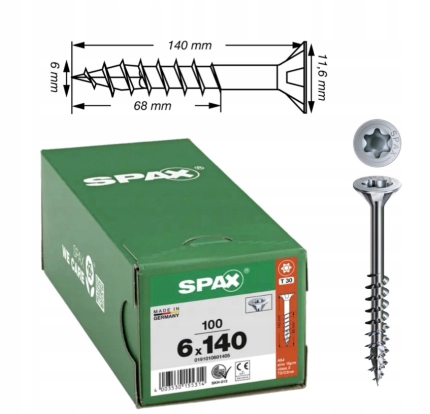 Wkręt uniwersalny do drewna spax 6 x 140 Wirox Txtg 100 szt