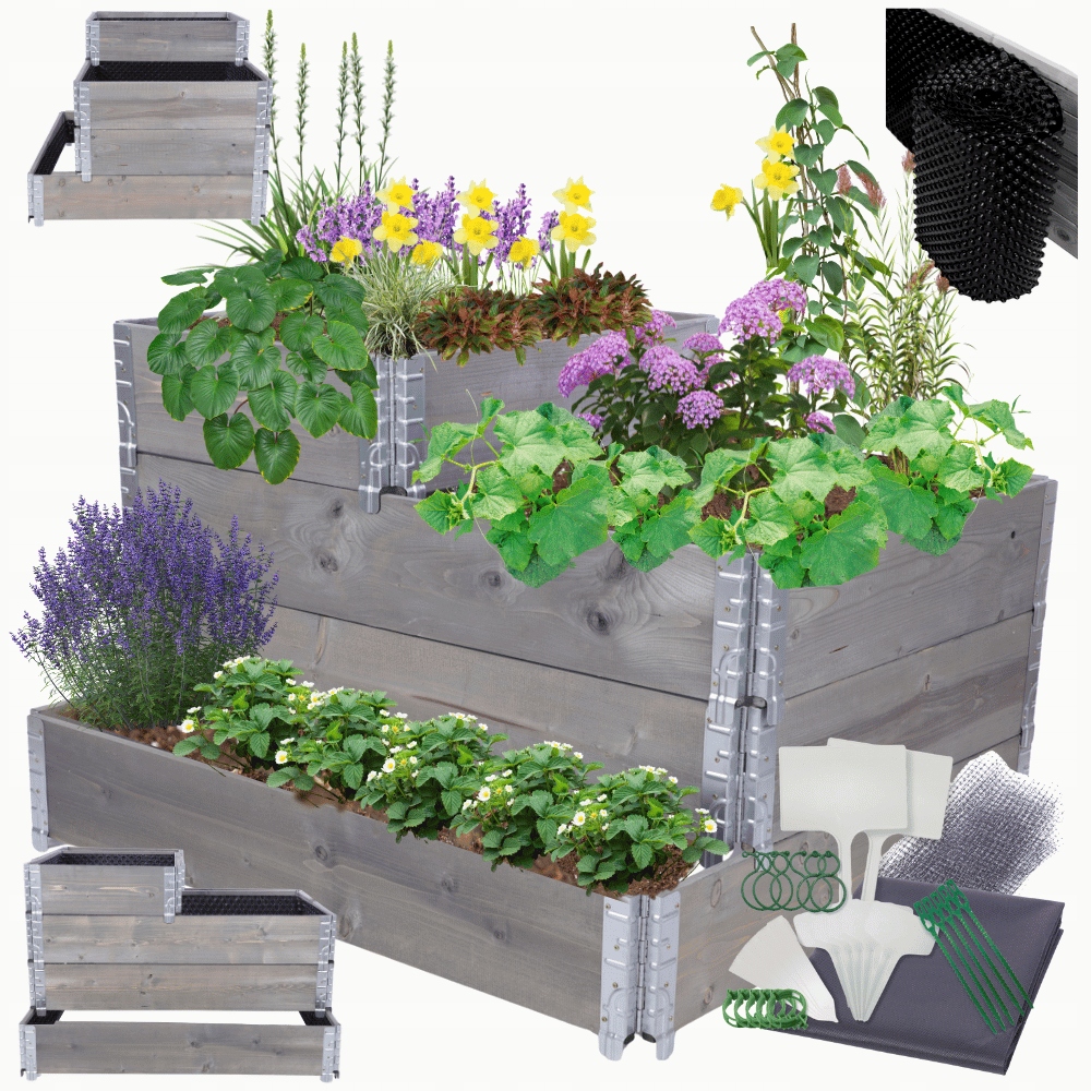 Vyvýšený, regulovatelný kaskádový záhon 60x120x100, impregnace Fólie Kelímky