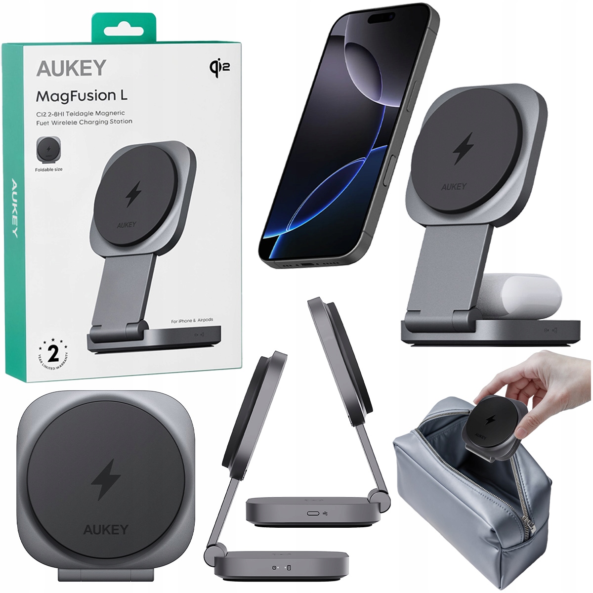 Nabíjačka 2v1 Aukey Apple iPhone Airpods MagFusion L MagSafe