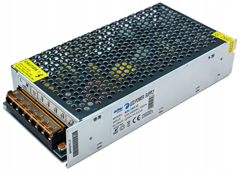 ZASILACZ DO TAŚM LED 12V 12,5A 150W TRANSFORMATOR MODUŁOWY MONTAŻOWY