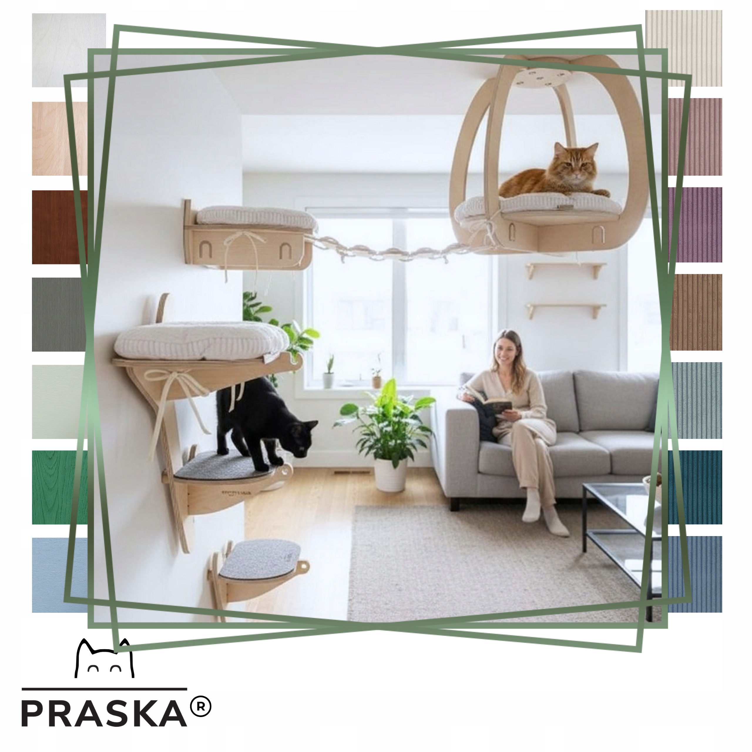 Praska Lanový park pro kočky Sky Park 2 police pro kočky Kociostrada XL Příroda