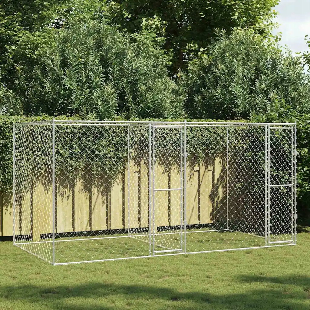 vidaXL Klec pro psa Stříbrná 400 x 200 x 200 cm Pozinkovaná ocel