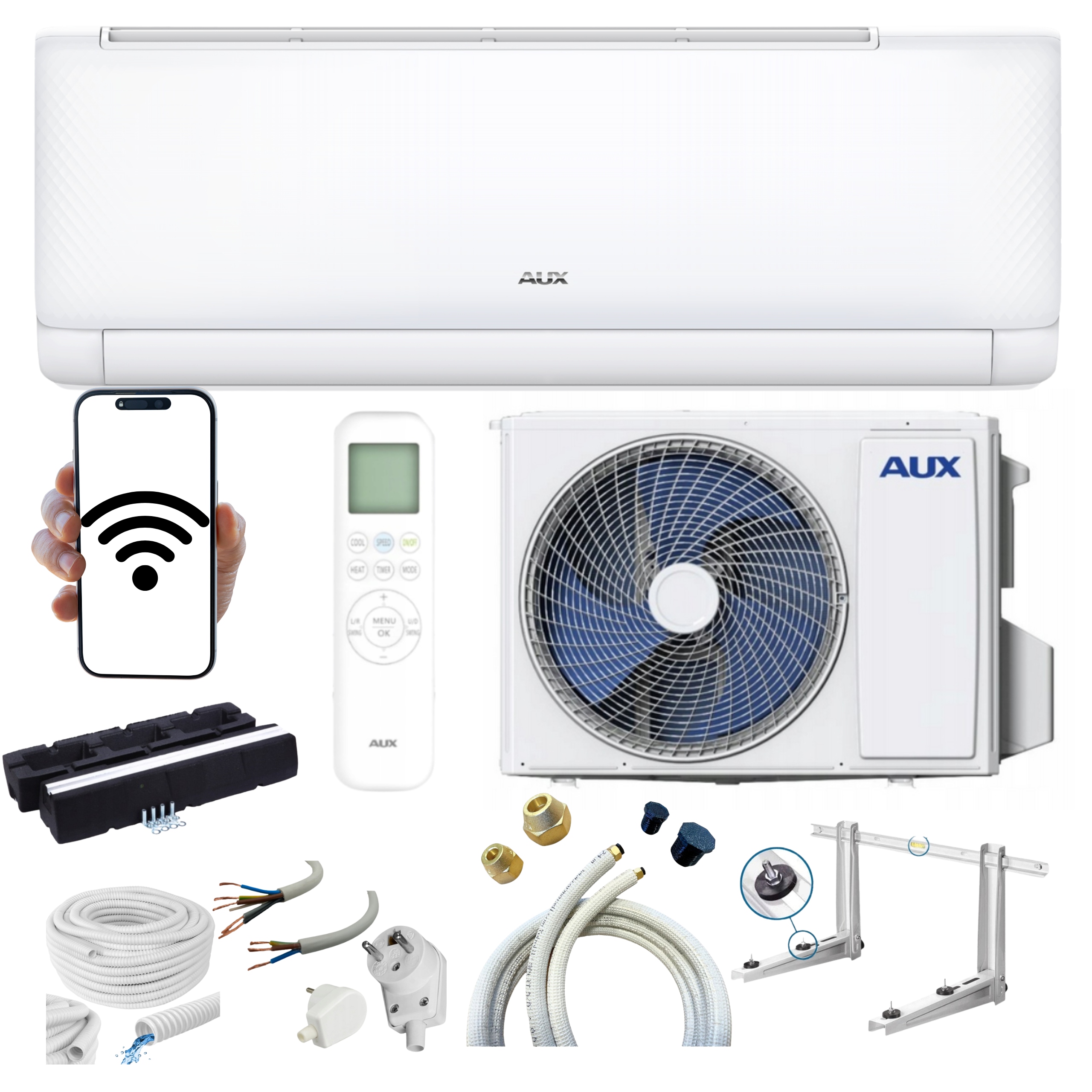 Nástěnná klimatizace Aux Q-Smart Eco 3,5 kW Wifi Kompletní Montážní Sada