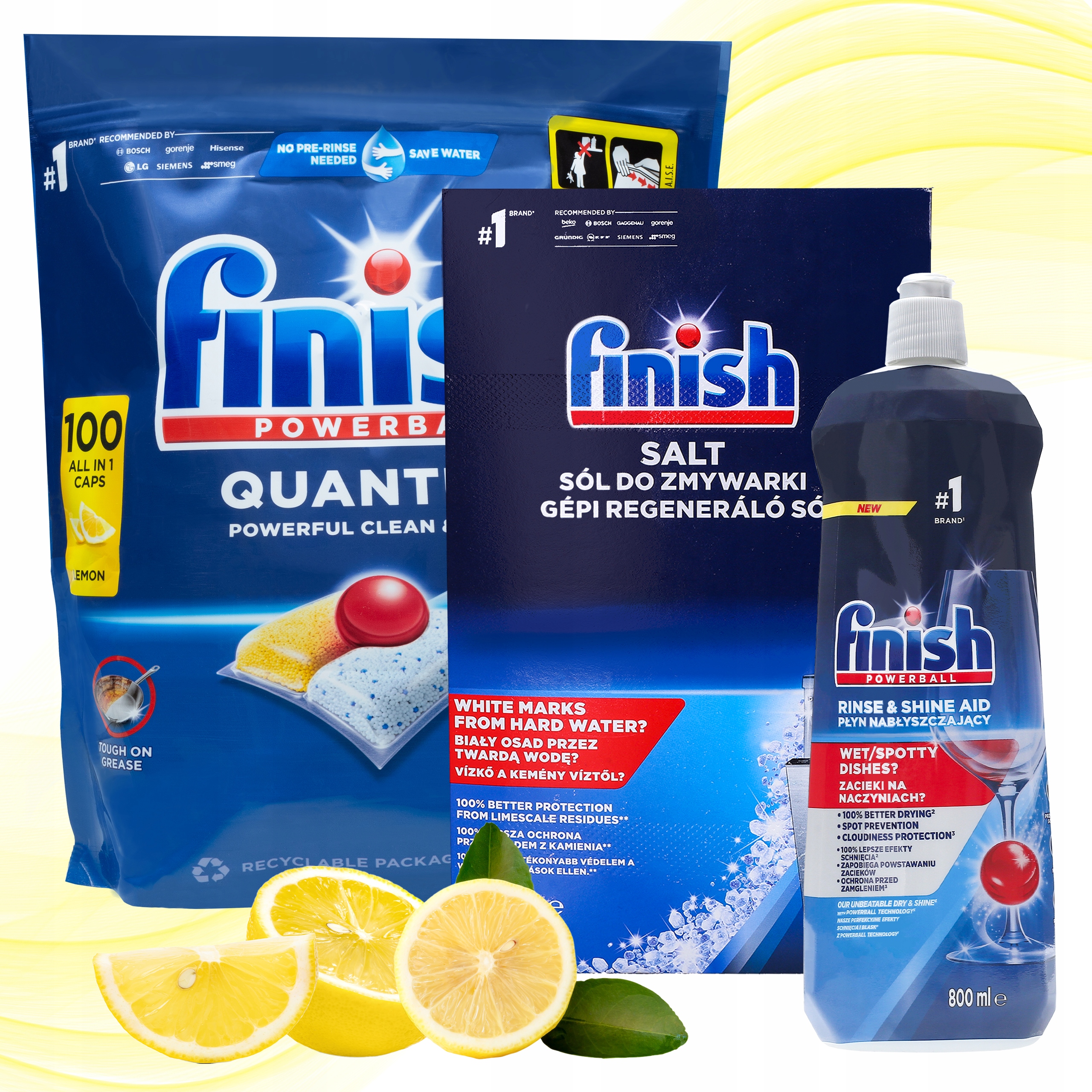 Levně Finish Sada do myčky nádobí Kapsle Quantum All-in-1 100 Ks Sůl Leštidlo