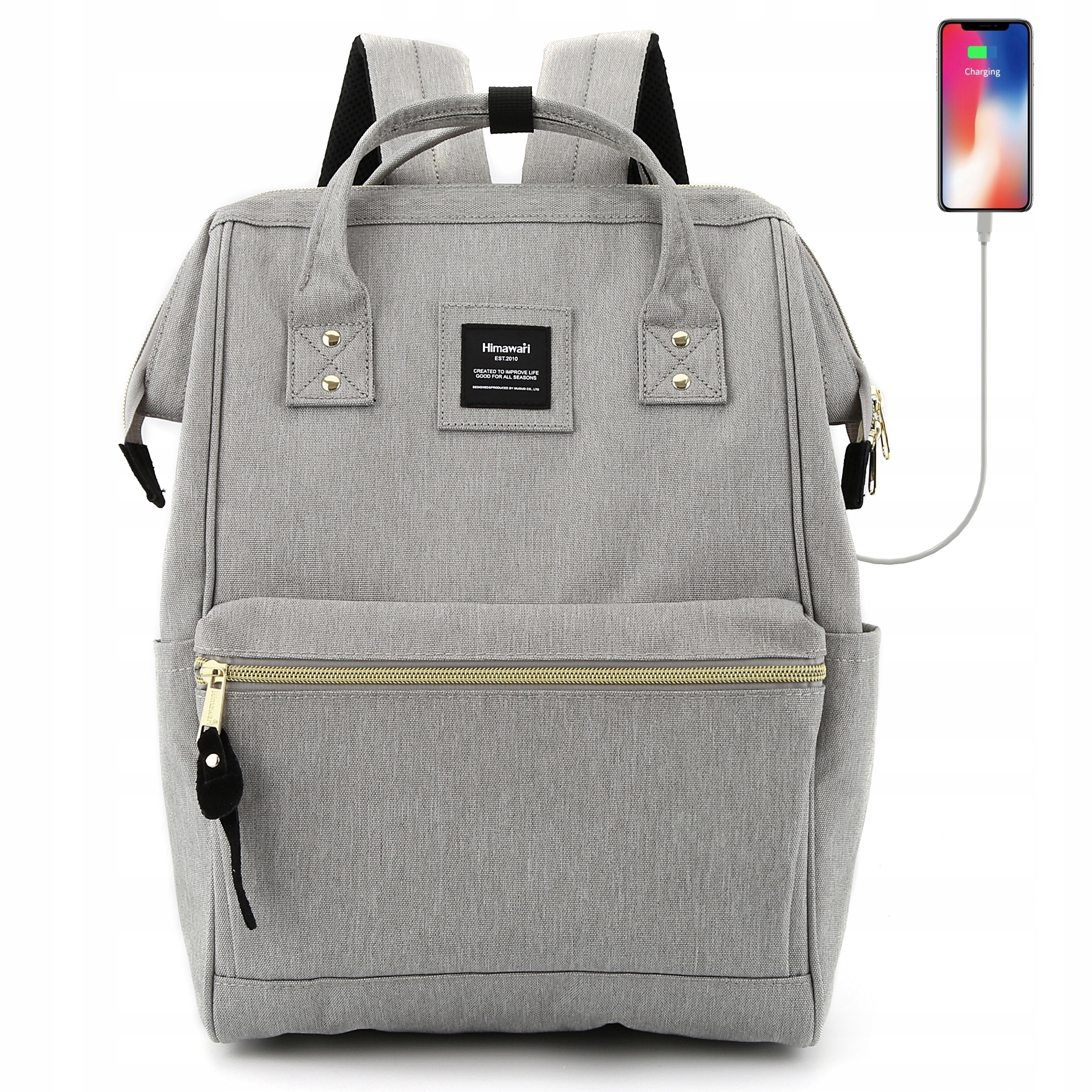 Damski plecak szkolny Himawari 9001 Usb #33 jasno szary melanż