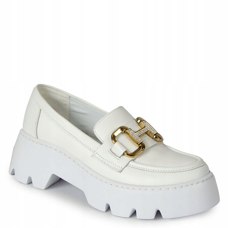 Chebello 4678 Bílé Kožené Mokasíny S Ozdobou 36