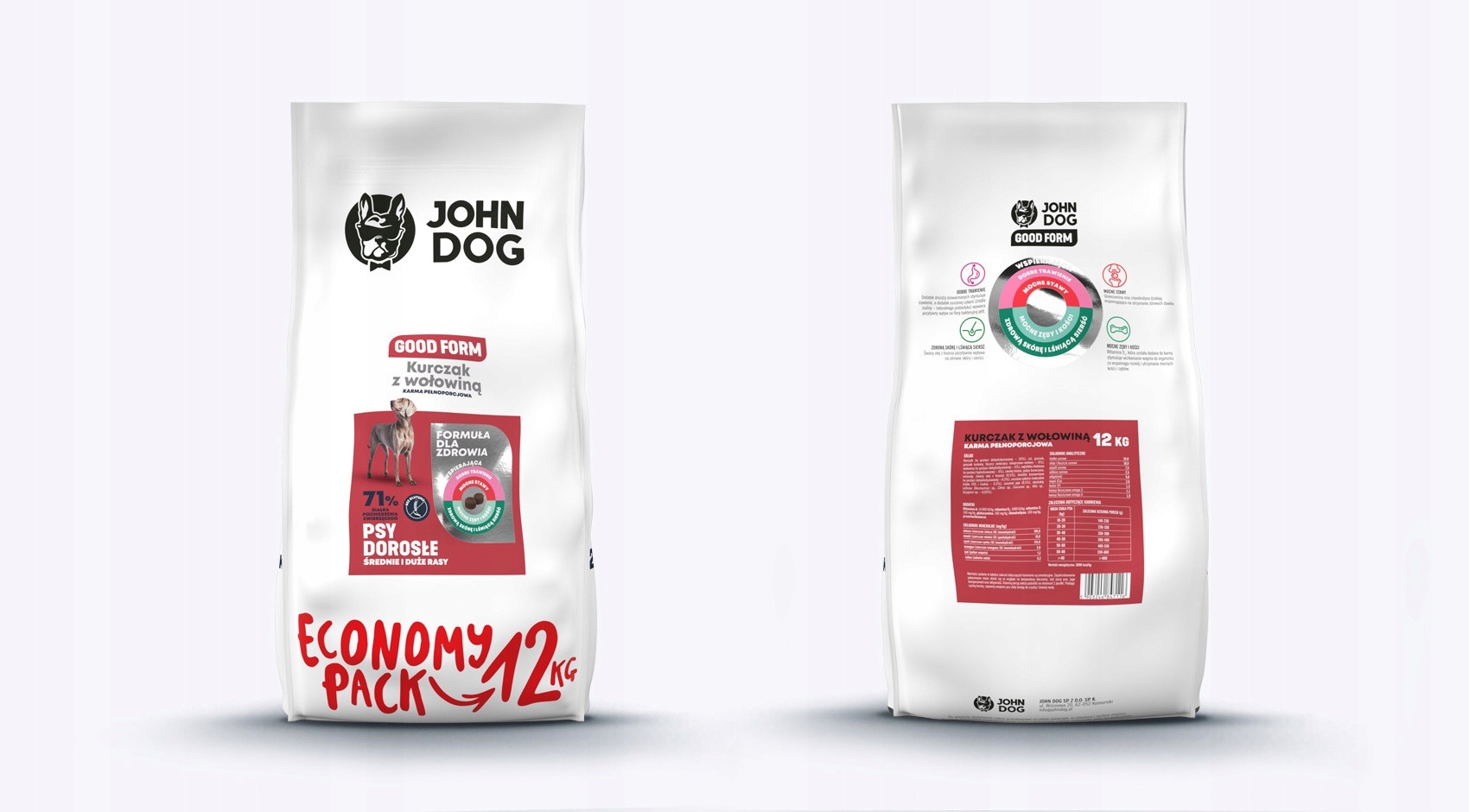 Levně John Dog kuře s hovězím masem 12 kg střední a velká plemena