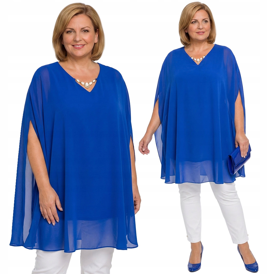 Chabrová tunika s ozdobou u výstřihu plus size velikost 60