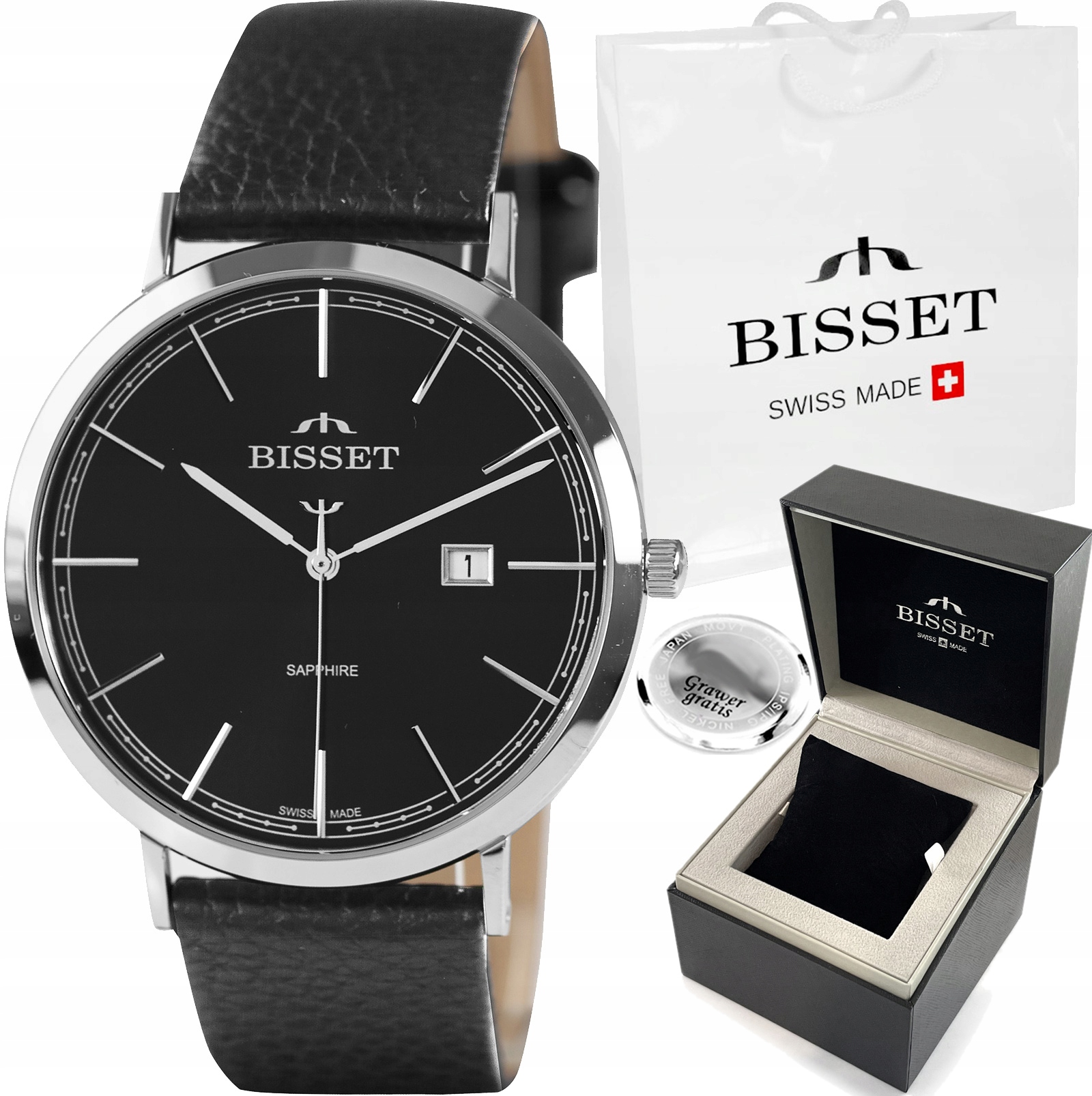 Švýcarské hodinky SLIM-Bisset Safír Gravírování