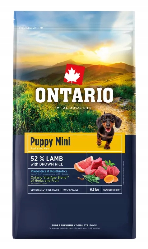 Ontario Puppy Mini Lamb Jagnięcina z Brązowym Ryżem 6,5kg