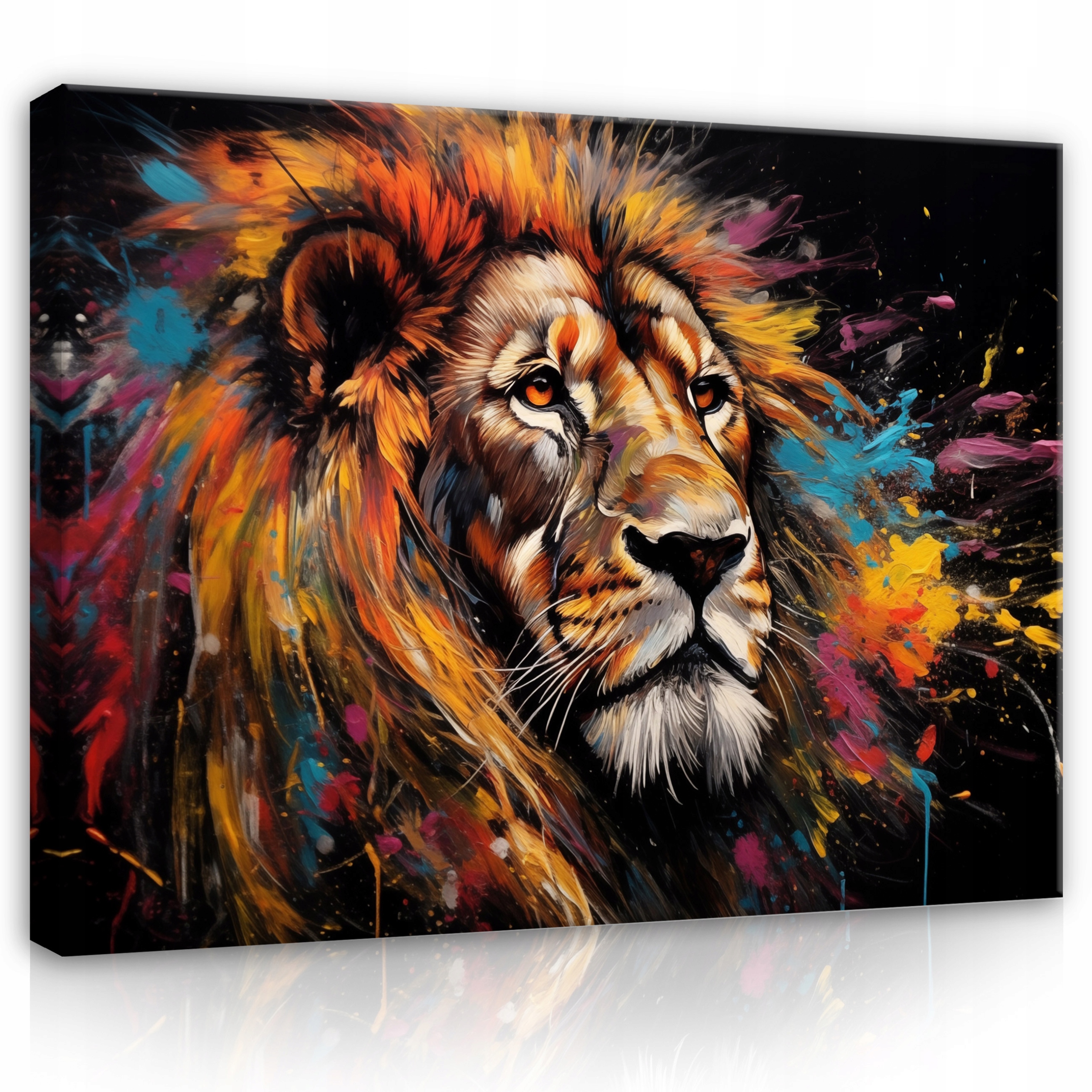 Obraz Lev Umění Moderní Pop Art Barevná Zvířata Černý Velký 120x80