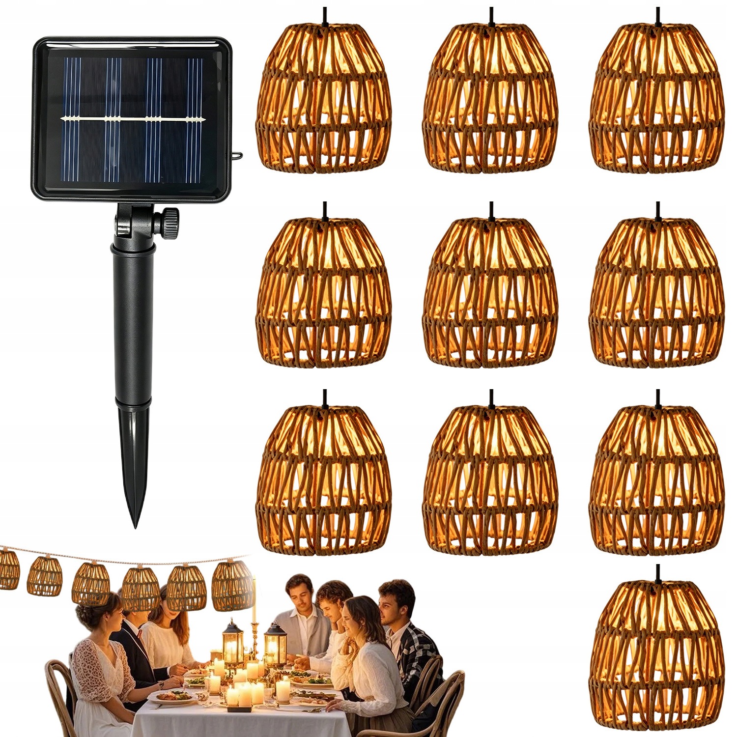 Lampki Solarne Latarnia Sznurkowe Retro 10 Led Żarówki 3,6M IP65 Wydrążone