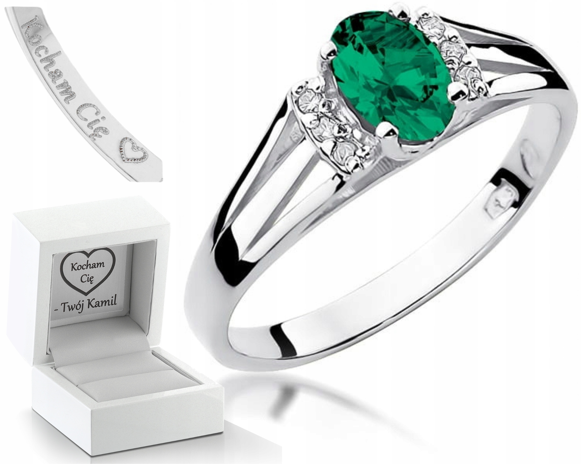 Bílý Zlatý Prstýnek S Brilianty A Smaragdem