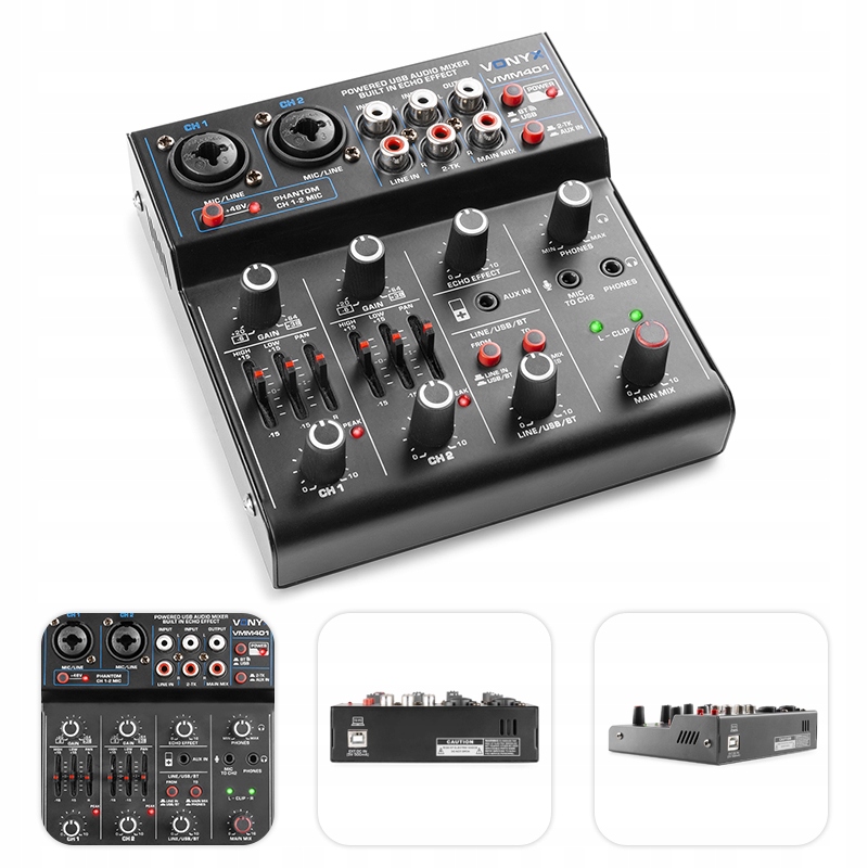 

4-Kanałowy mikser z interfejsem audio Usb Bt Vonyx