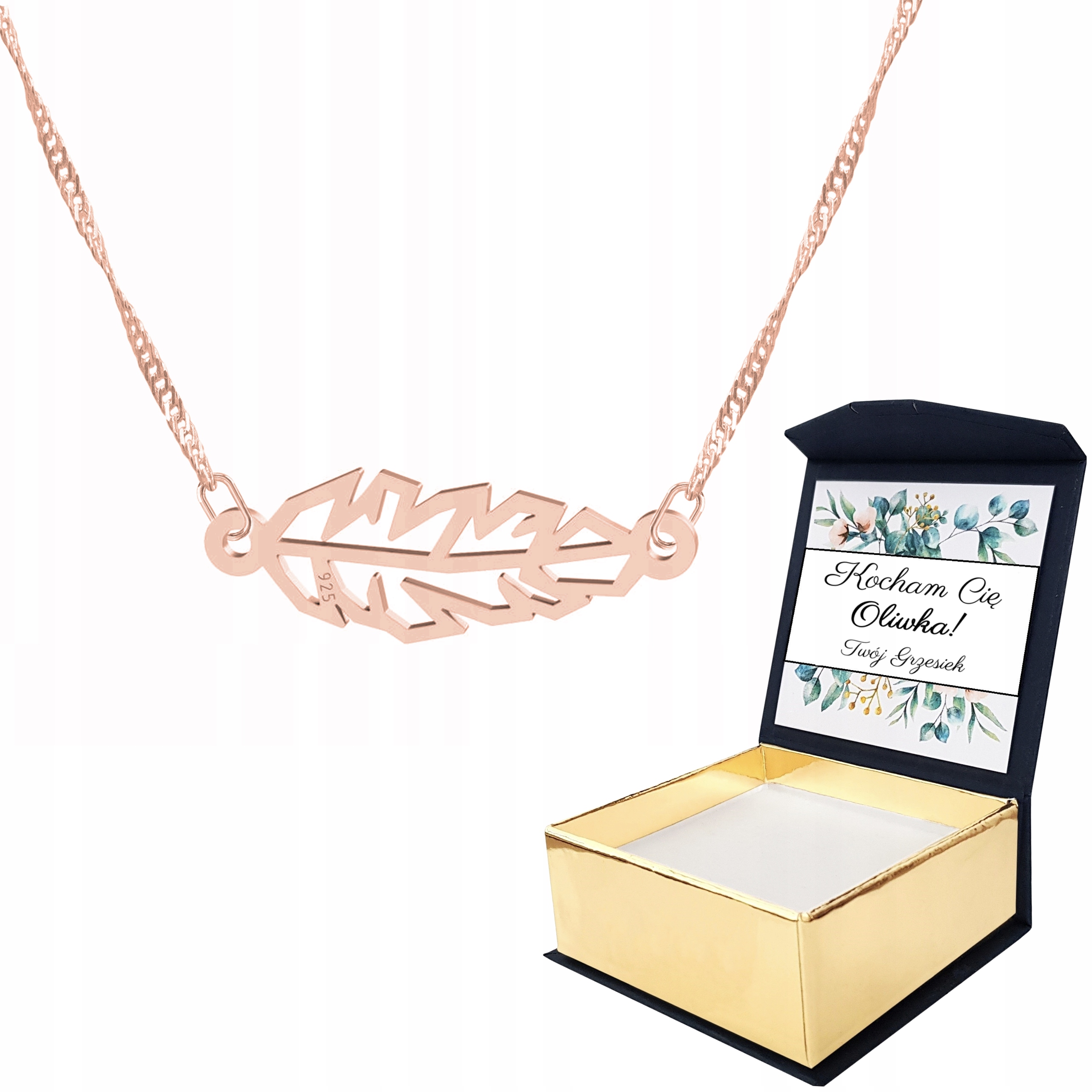 Náhrdelník růžové zlato 925 Pero Vlastní Potisk