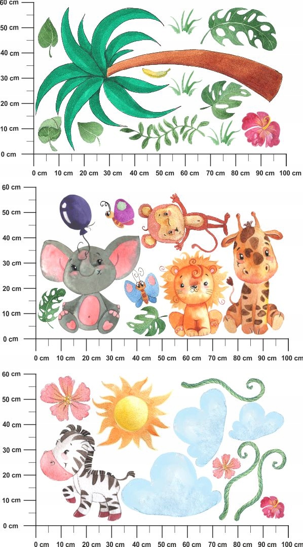 NAKLEJKI NA ŚCIANĘ SAFARI ZWIERZĄTKA 180CMX100CM Długość 180 cm