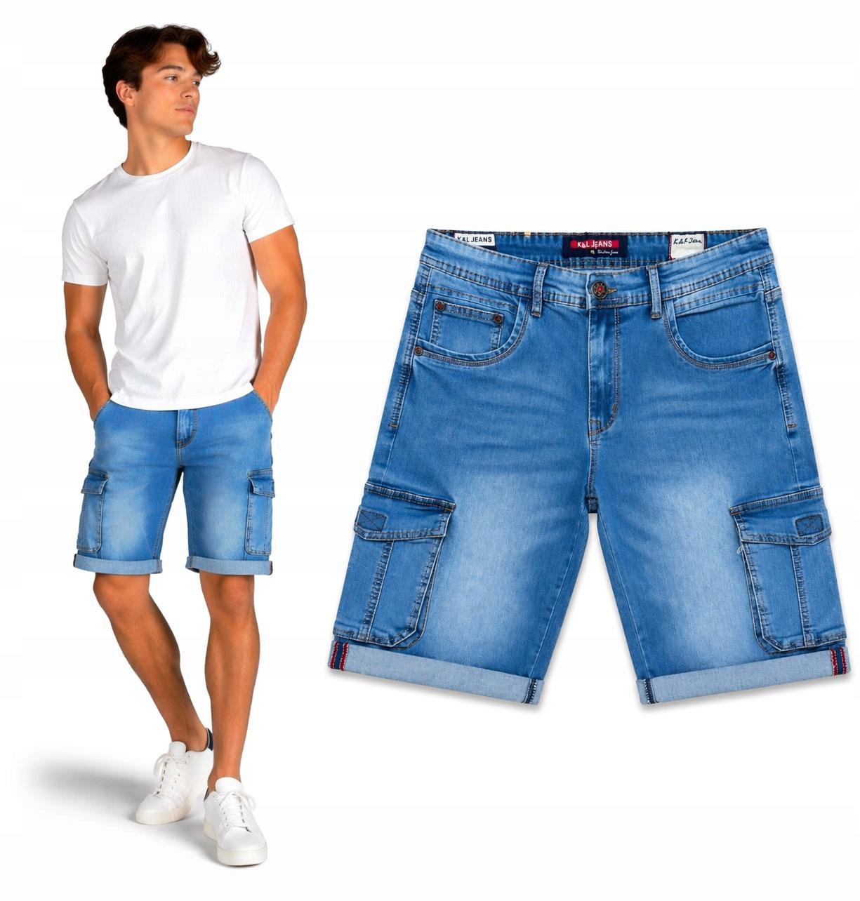 Krátké Kraťasy pánské Džínové Kapsáče Modré Velké Velikosti K&l 6XL