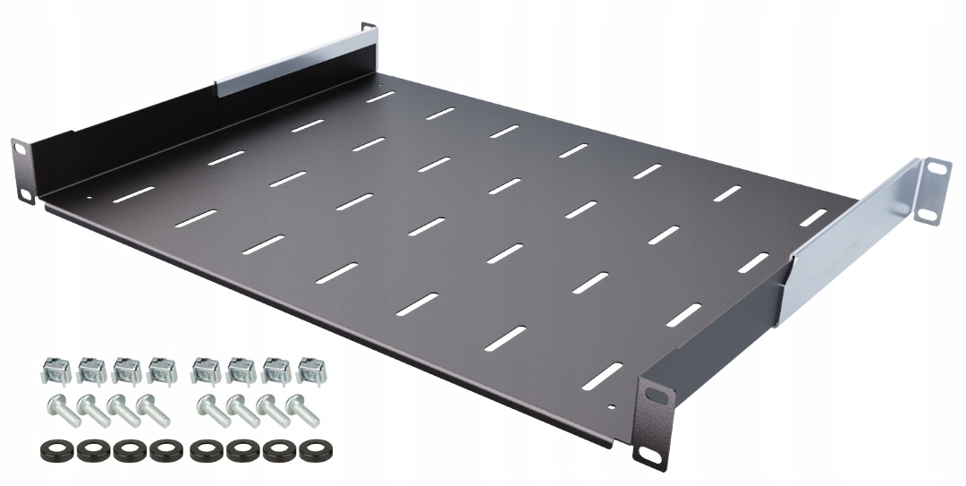 Półka Rack 19" 1U 350mm Regulowana 350-510 mm do Szaf Rack Czarna Stalflex