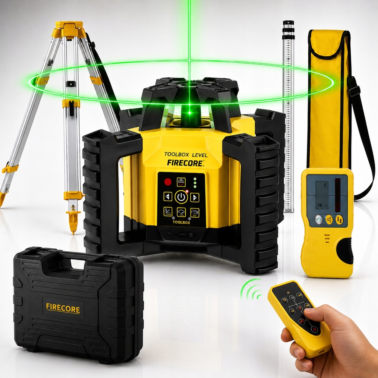 Firecore Profesjonlny Niwelator Laserowy Obrotowy Statyw Łata 600m
