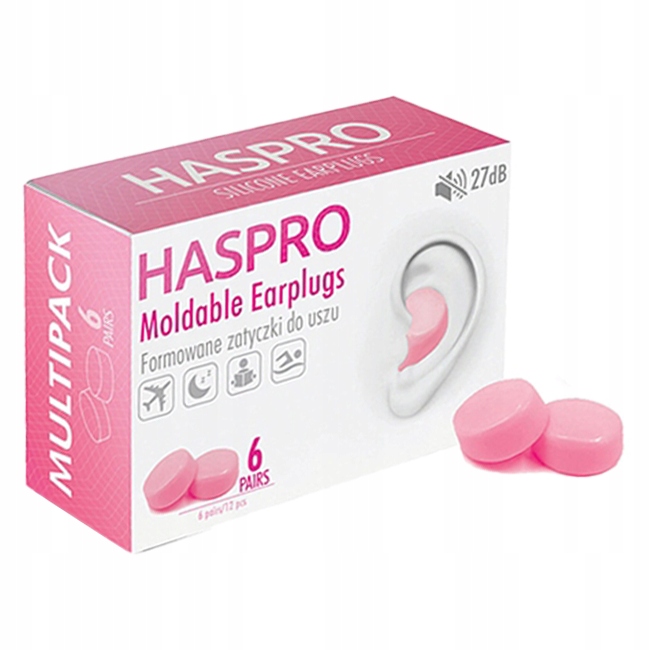 Špunty do uší Haspro Moldable Earplugs EPUM-2 6 párů růžové