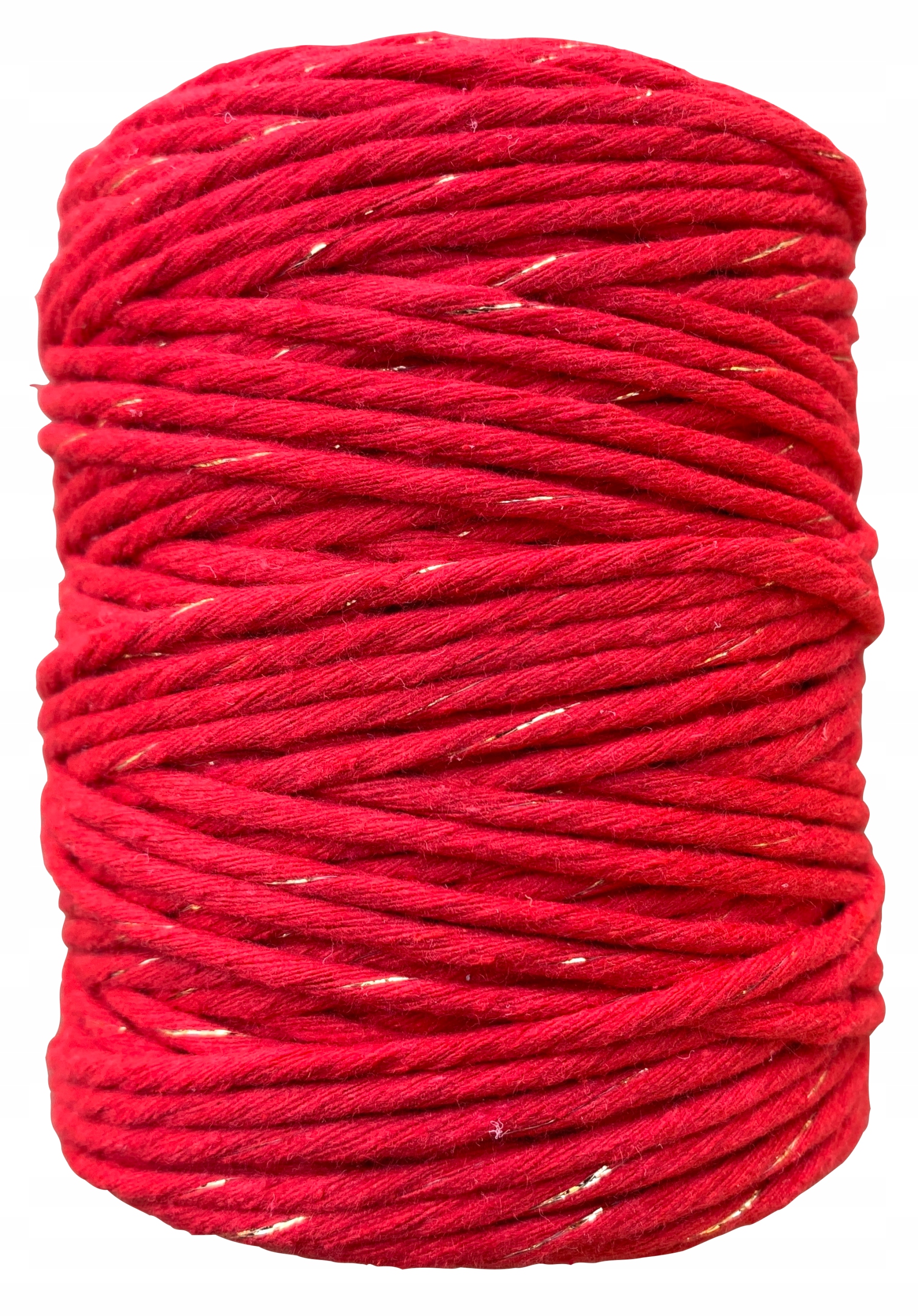 Sznurek Bawełniany czerwony złota nitka 3mm 100m