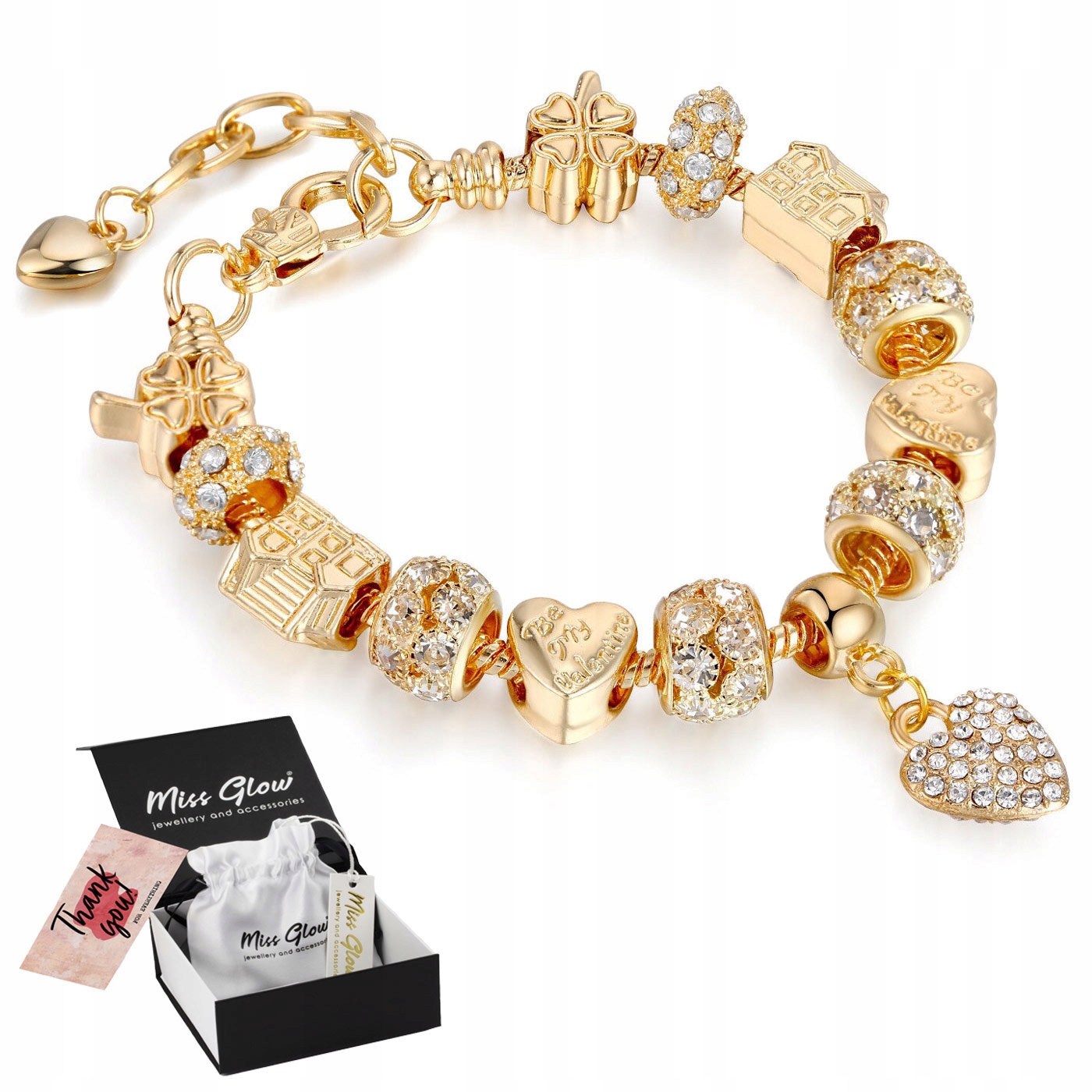 

Bransoletka modułowa Złota serduszko Charms