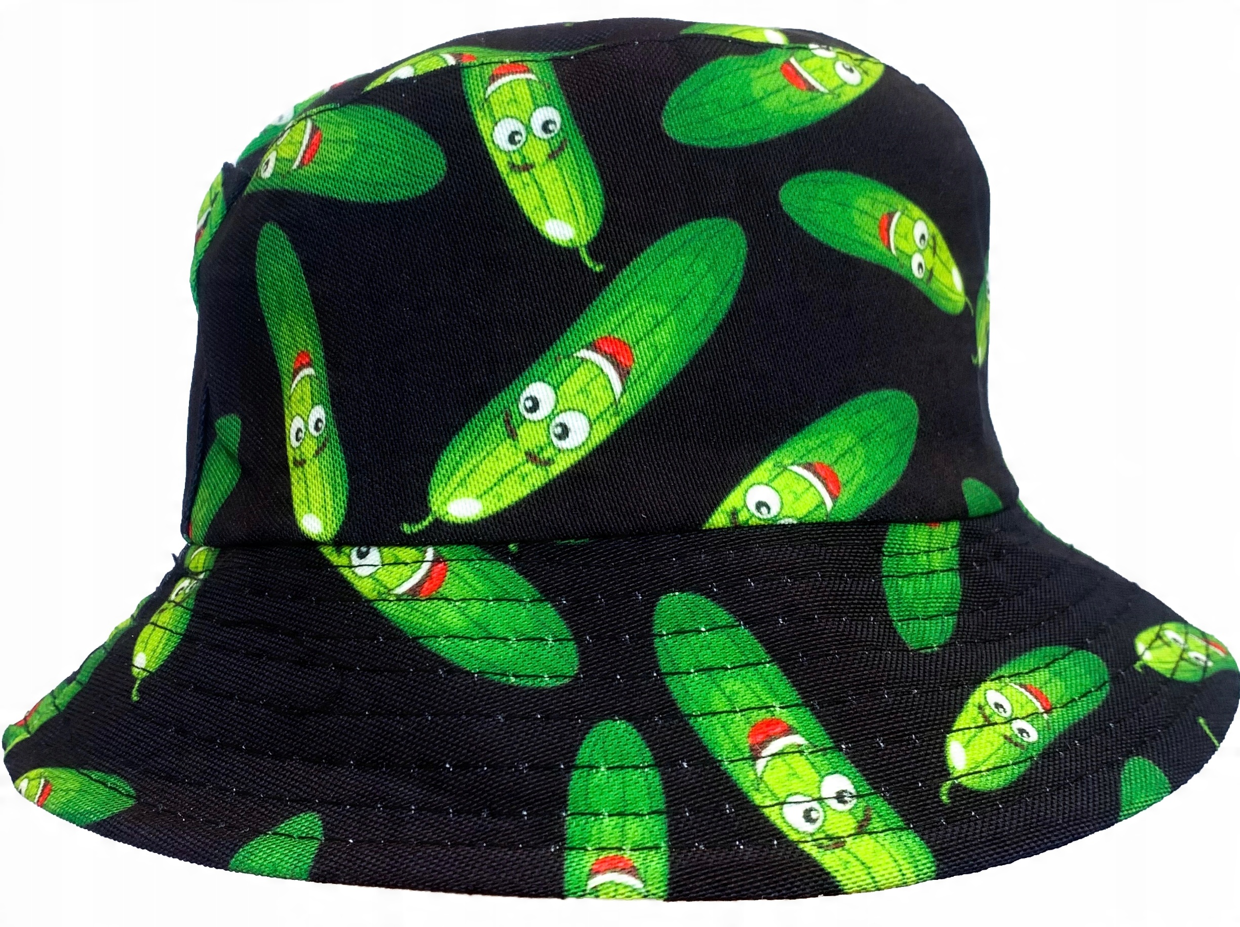 

Czapka bucket hat biała w wesołe ogórki kapelusik